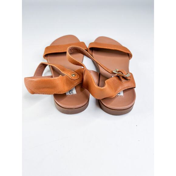 Steve Madden Dina Size 5.5M Women's Casual Leather Ankle Strap Flat Sandal Brown - Picture 4 of 9